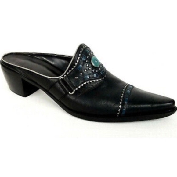 Franco Sarto Western Boho Cowgirl Leather Mules - Picture 2 of 8